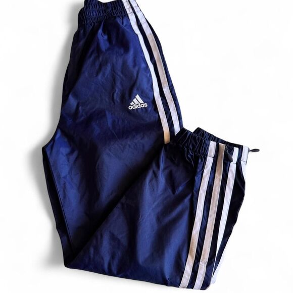 Adidas Boys 6 Large Navy Blue with white stripes100% Nylon Wind pants Athletic - Picture 1 of 8